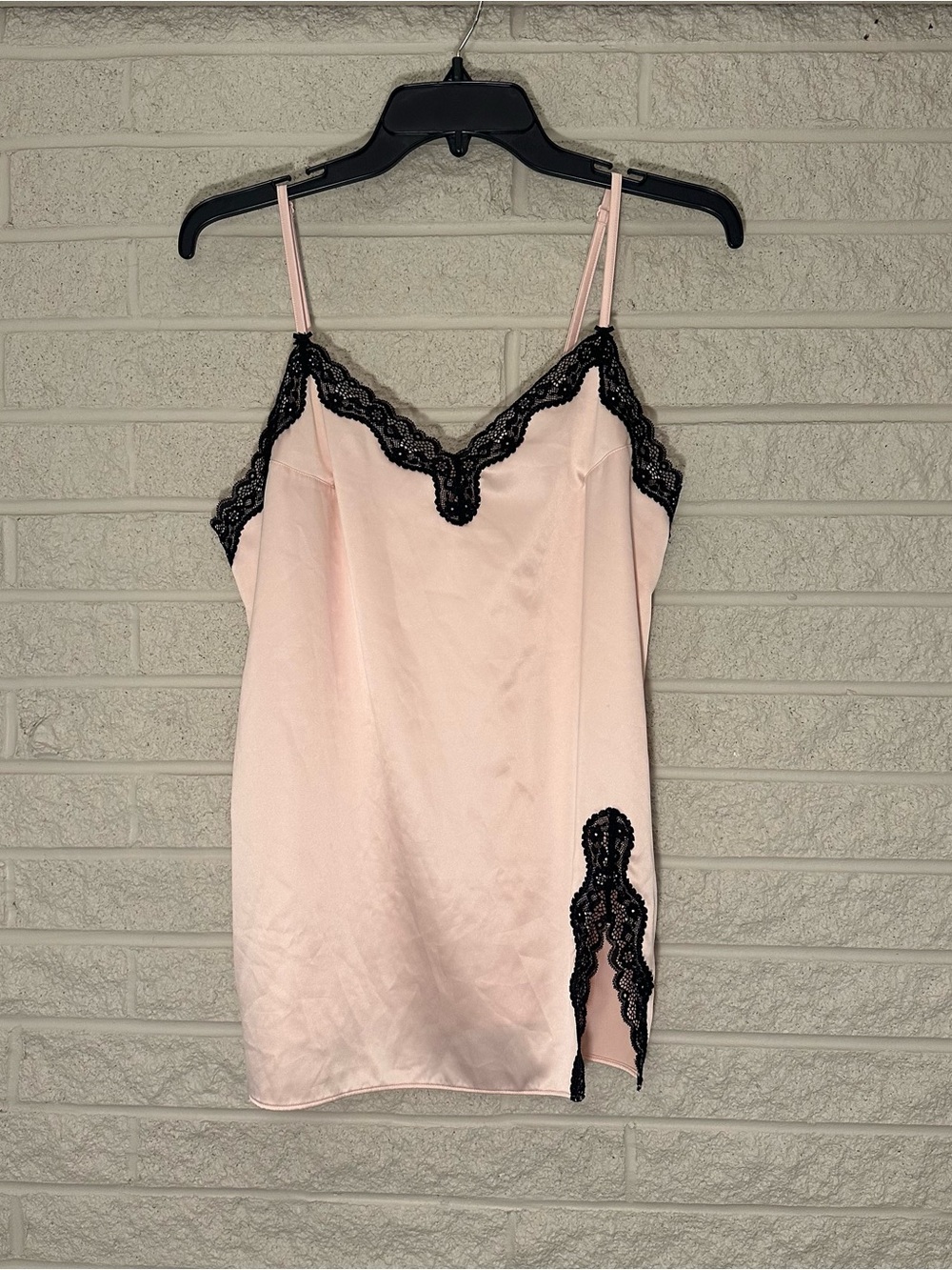 Victoria’s Secret Blush Slip Camisole with Black Lace Trim Size L